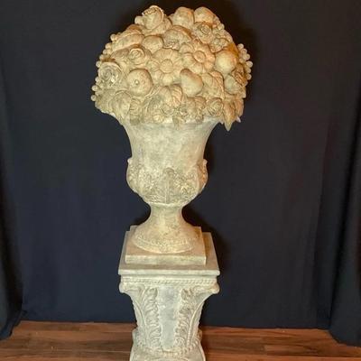 Faux Concrete Floral/Fruit Urn With Base