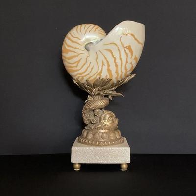 Castilian Brass and Porcelain Nautilus Sea Shell