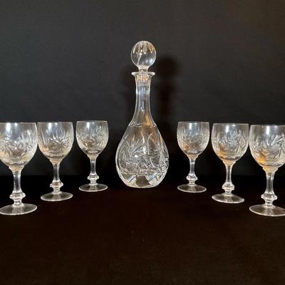 Vintage Cut Crystal Decanter And Matching Glasses