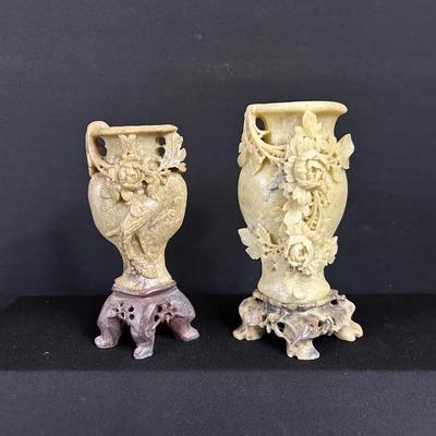 Carved Soapstone Vase Pair