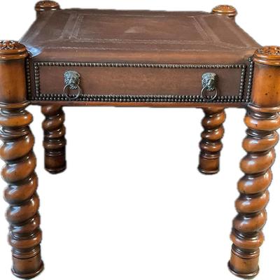 Barly Twist Legs With Leather Style Top End Table