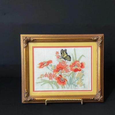 Framed Butterfly Needlepoint 