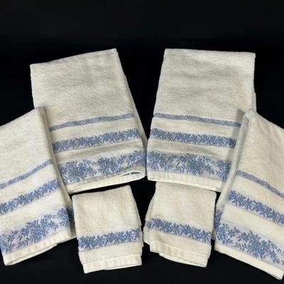 Blue & White Embroidered Towel Sets