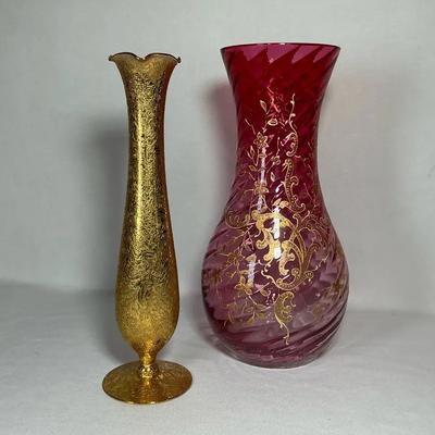 Hand Painted Cranberry Glass Vase & More