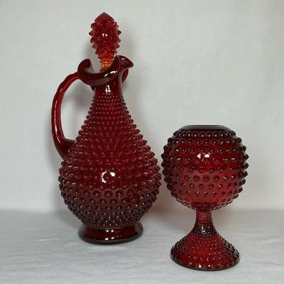 Fenton & Duncan & Miller Ruby Red Hobnail Pieces