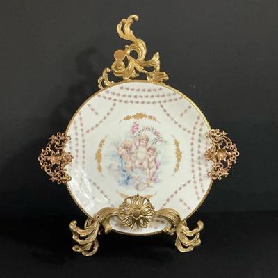 Enric Limoges Porcelian Plate And Ornate Brass Stand  