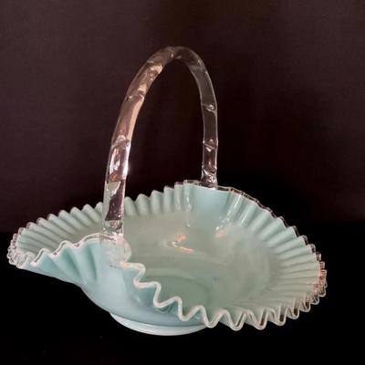 Fenton Turquoise Silver Crest Glass Basket