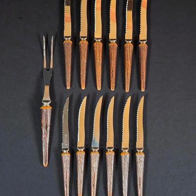 Vintage Rippledge Steak Knives And Meat Fork