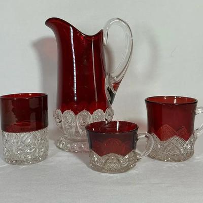 Ruby Red Flash Glass Pitcher & More 