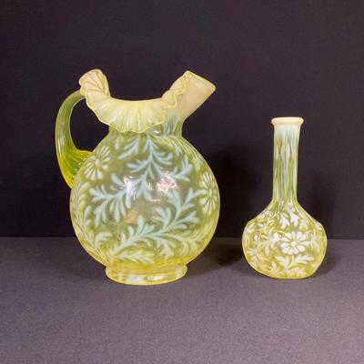 Fenton Daisy & Fern Pattern Pitcher and Barber Bottle