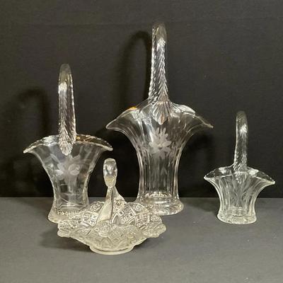 Vintage Etched Glass Baskets 