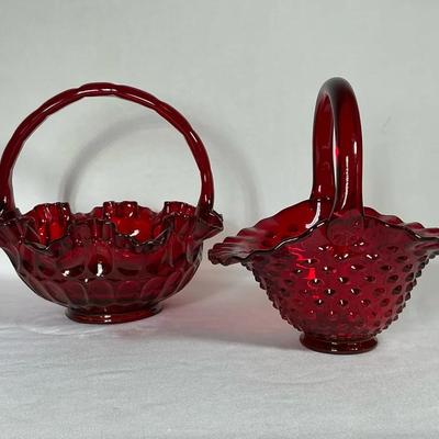 Vintage Fenton Ruby Red Glass Baskets 