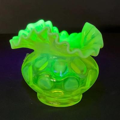Fenton Topaz Opalescent Dot Optic Rose Bowl