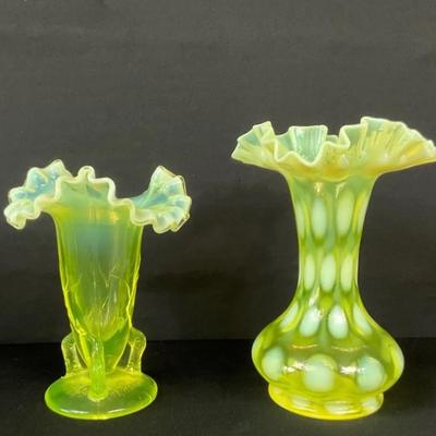 Fenton And Friend Uranium Glass Vases