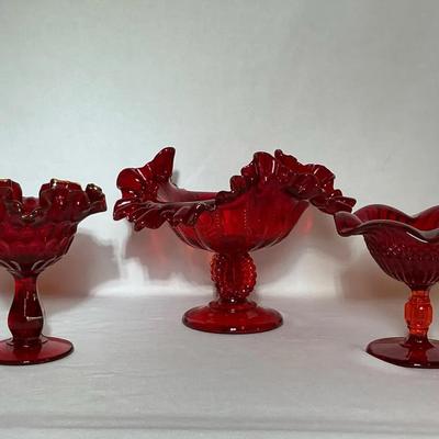 Vintage Fenton Thumbprint Ruby Red Pedestal Bowls