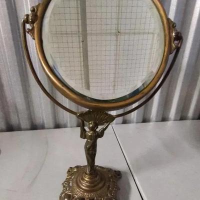 Antique  Oval Vanity Mirror Iron Geisha Women Figural 18"