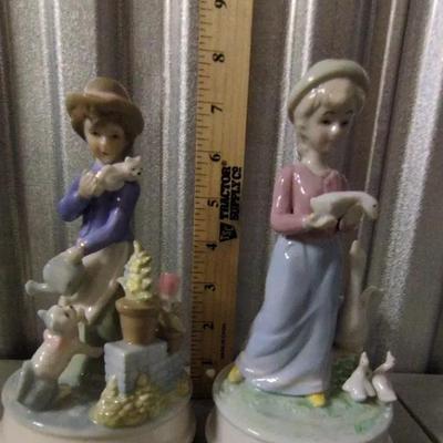Porcelain Girls w/ Ducks & Kittens Music Boxes