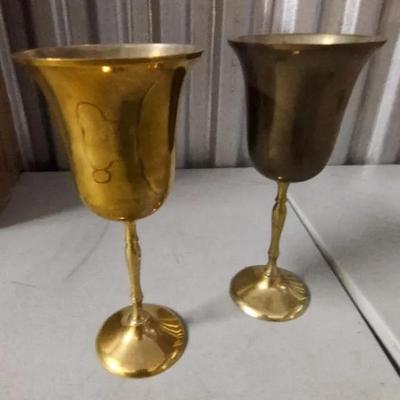 Vintage Solid Brass Wine Goblets #2