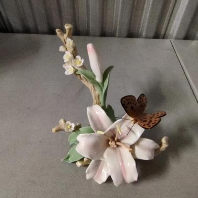  Hand Painted Porcelain Butterfly Lily Figurine 