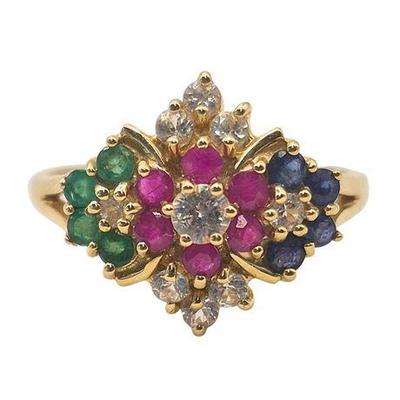 Lot 040   
10K Yellow Gold Emerald, Sapphire & Diamond Ring