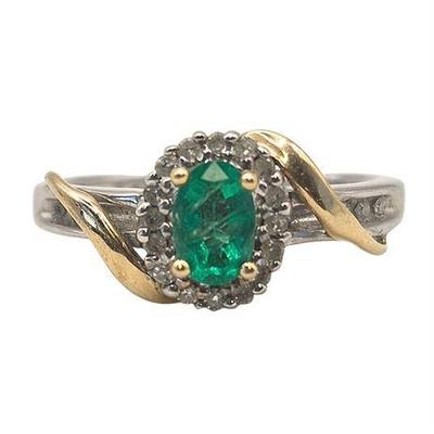 Lot 029   
10K Yellow & White Gold Emerald & Diamond Ring