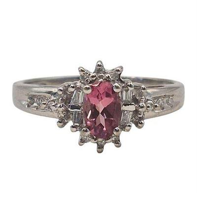 Lot 037   
10K White Gold Pink Tourmaline & Diamond Ring