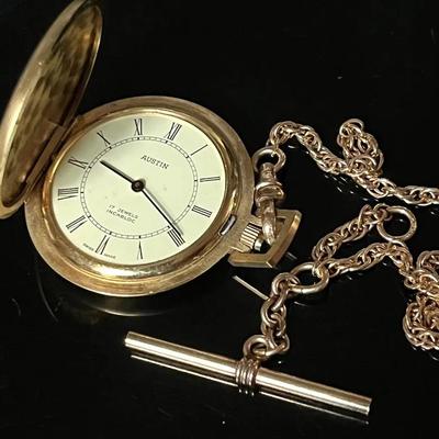 Austin 17 Jewel Incabloc Swiss Made Pocket Watch with Fob