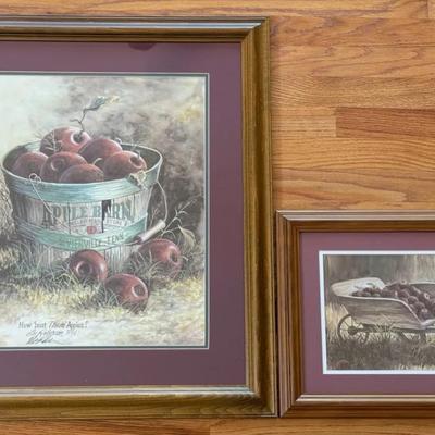 Pair (2) Art Prints Of Apples, Signed By Lee Roberson, Artist Laureate Of The Smokies