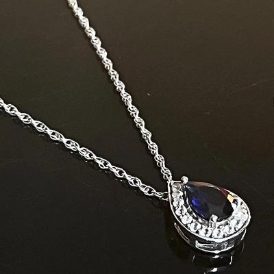 Sterling Silver .925 Chain with Sterling Silver Blue Stone Pendant 