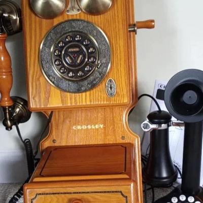 Crosley Country Kitchen Wall Phone and 1920's Candlestick Phone