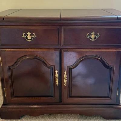 Vintage Fold-Out Top Rolling Server/Bar Cabinet