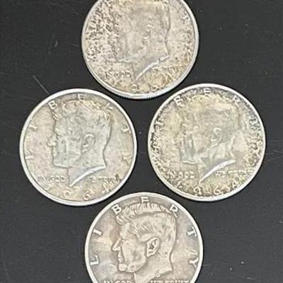 1964 Kennedy Silver Half Dollars (4) 90% Silver 