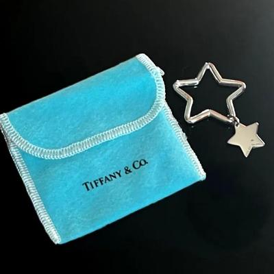 Genuine Tiffany & Co. Sterling Silver .925 Double Stars Key Ring with Pouch