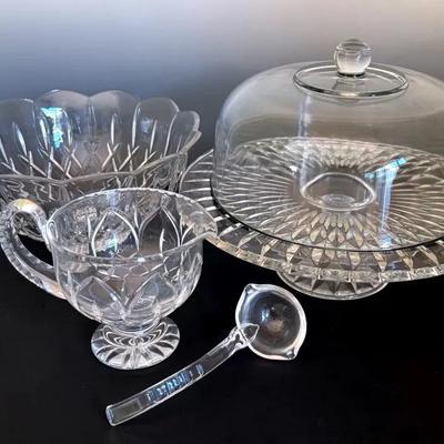Fabulous Large Block Crystal Cake Stand, Dome, Bowl & Other Serving Pieces