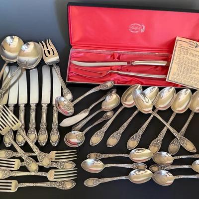 Vintage Silverplate Utensils By Alvin (6 Place Settings), Plus Carvel Hall Leisure Carving Set