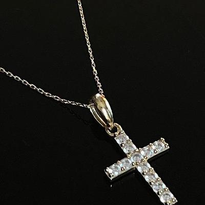 14K Yellow Gold Chain with 14K CZ Cross Pendant 