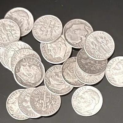 20 Roosevelt Silver Dimes 90% Silver