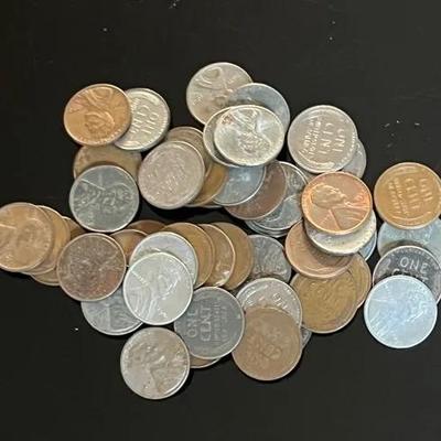 50 Wheat Pennies, 25 WWII Steel and 25 Copper