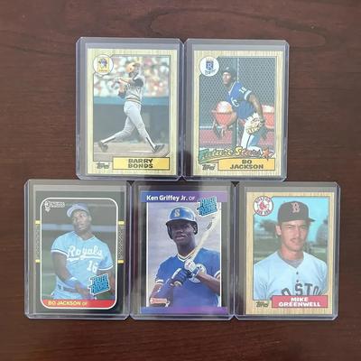 Vintage Rookie Baseball Cards. Barry Bonds, Bo Jackson, and Ken Griffey Jr.