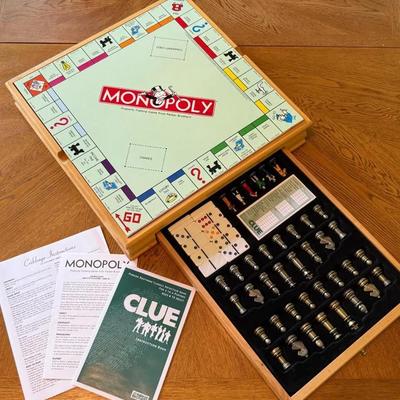 Parker Bros. Monopoly & Clue Deluxe Wooden Game Board W/ 6 Classic Games