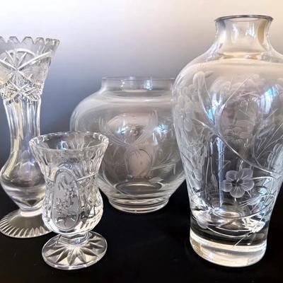 Etched Floral Crystal (4 Pieces) With Limited Edition Lenox Chrysanthemum Vases 
