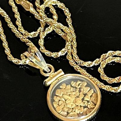 14K Yellow Gold Chain with 14K Gold Flake Bezel Pendant 