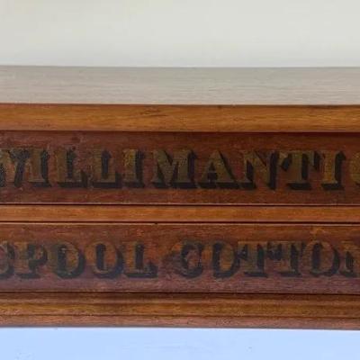 Antique Willimantic Spool Cotton 2-Drawer Wood Sewing Storage Cabinet 