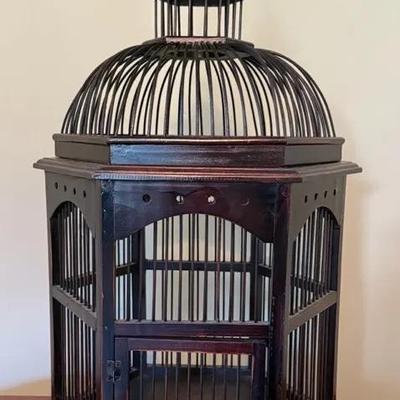 Large Hexagonal Wooden Bird Cage, Vintage