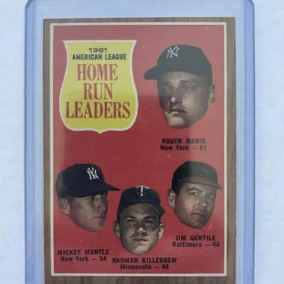 1962 Topps Baseball Card. Home Run Leaders. Mickey Mantle. Card Number 53