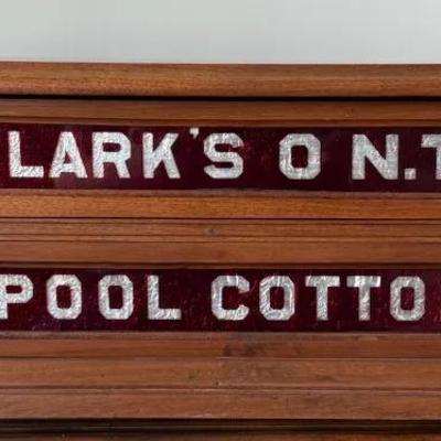 Scarce Antique Clark’s O.N.T. Spool Cotton Cabinet 2-Drawer W/ Pulls
