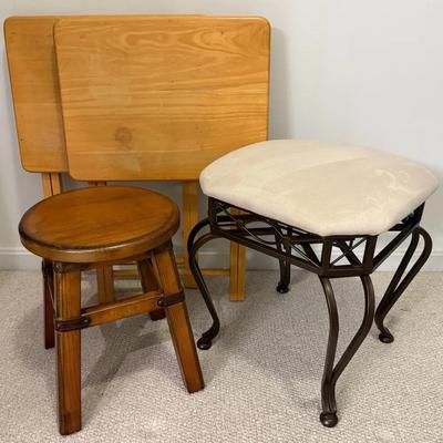 Pair (2) Stools & Pair (2) Folding Snack/Tray Tables