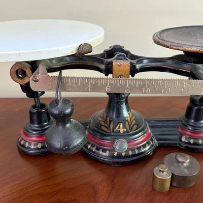 Antique Cast Iron Balance Scale (#4) With Some Brass Weights