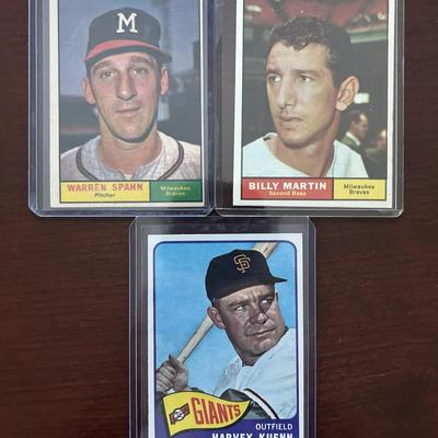 Vintage Topps Baseball Cards. Warren Spahn, Billy Martin, and Harvey Kuenn