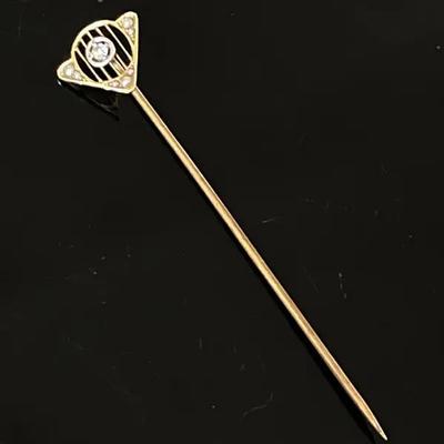 14K Yellow Gold Diamond Stickpin